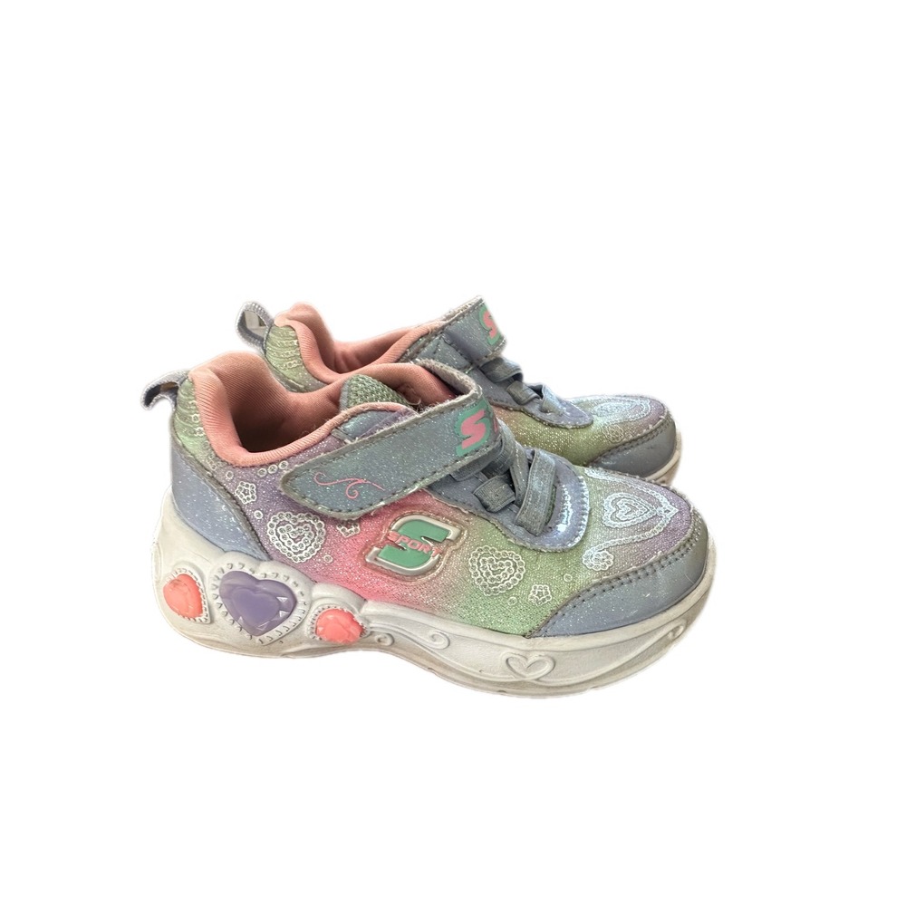 Skechers Kids Light Up Glitter Heart Sneakers Size 7 Toddler Girls Rainbow